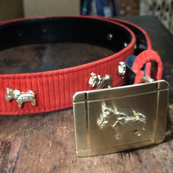 Escada Scottie Dog Belt Red Suede Buckle Italy - Picture 1 of 8